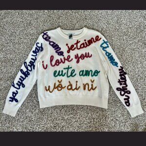 QUEEN OF SPARKLES I Love You Tinsel Word Sweater, excellent, XS